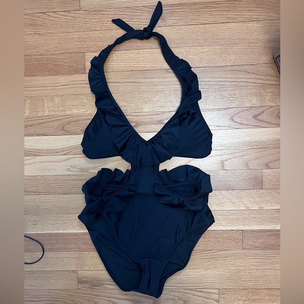 Aerie Black Ruffle One-Piece Swimsuit